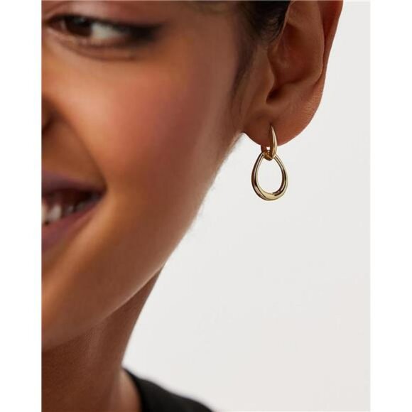 Gold hoop earrings for women 14k gold plated double hoop dangle drop earrings - Picture 4 of 7